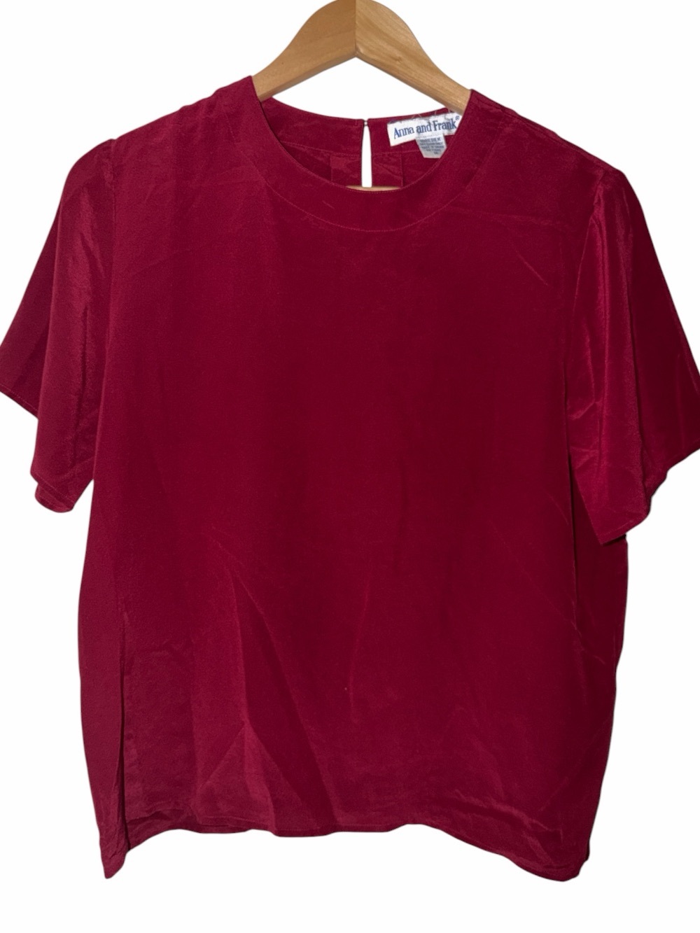 Vintage Silk Anna and Frank Burgundy Blouse Short Sleeve Old Money 100% Silk